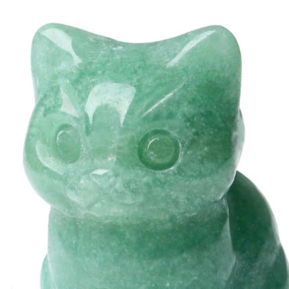 Green Aventurine Cat Lady Gift Carved Stone Figurine Mini Gemstone Kitty Cats - Picture 3 of 13